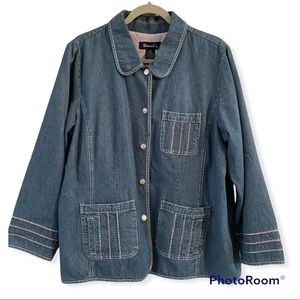 BOGO Denim & Co. 1X denim embroidered jean jacket vintage style